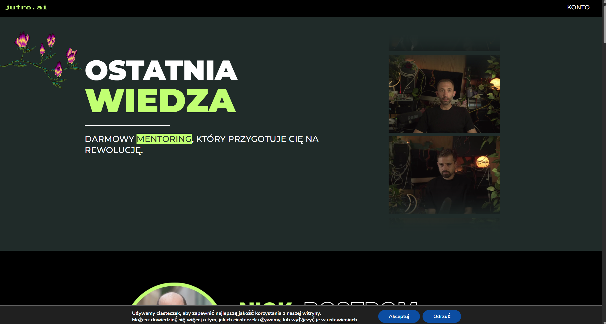 Platforma kursowa jutro.ai z widokiem strony głównej